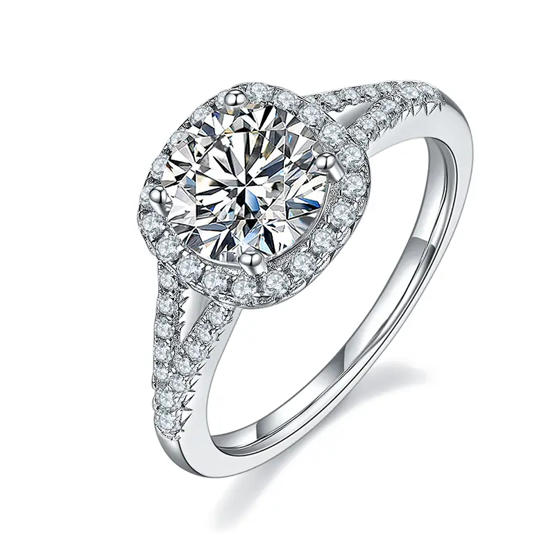 Sacca quadrata a doppio braccio m17c 1,5 carati moissanite oro macinato 925 anello solitario in argento sterling 1