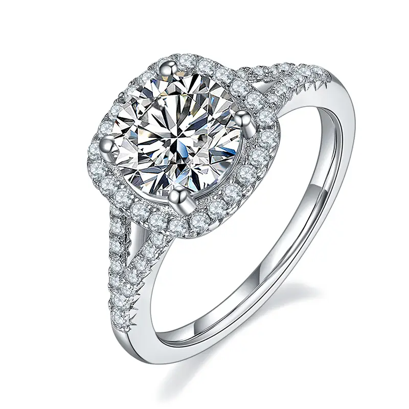 Sacca quadrata a doppio braccio M17D 2.0 Carat Moissanite Gold placcato 925 anello solitario in argento sterling 1