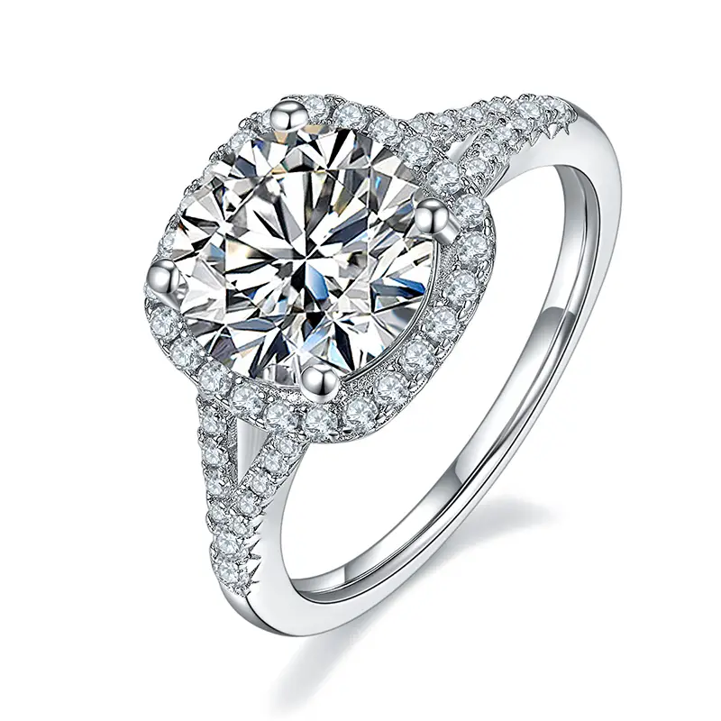 M17E BASSO QUATORE DOPPIO ARMATORE 3 Carat Moissanite Oro Plato 925 Anello solitario in argento sterling 1