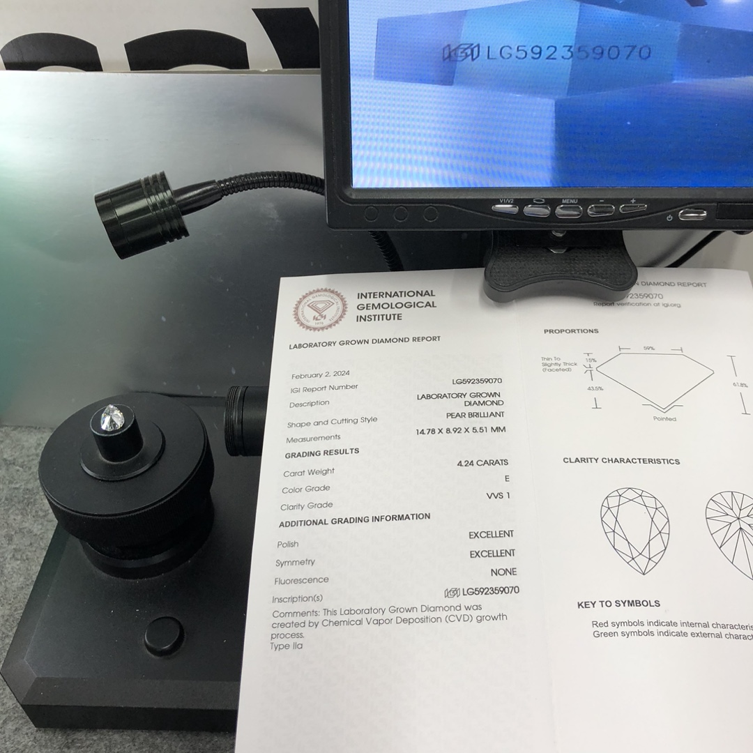 Pear Shape 4.24CT E VVS1 EX EX White Customize CVD Lab Grown Diamond with Certificate 12
