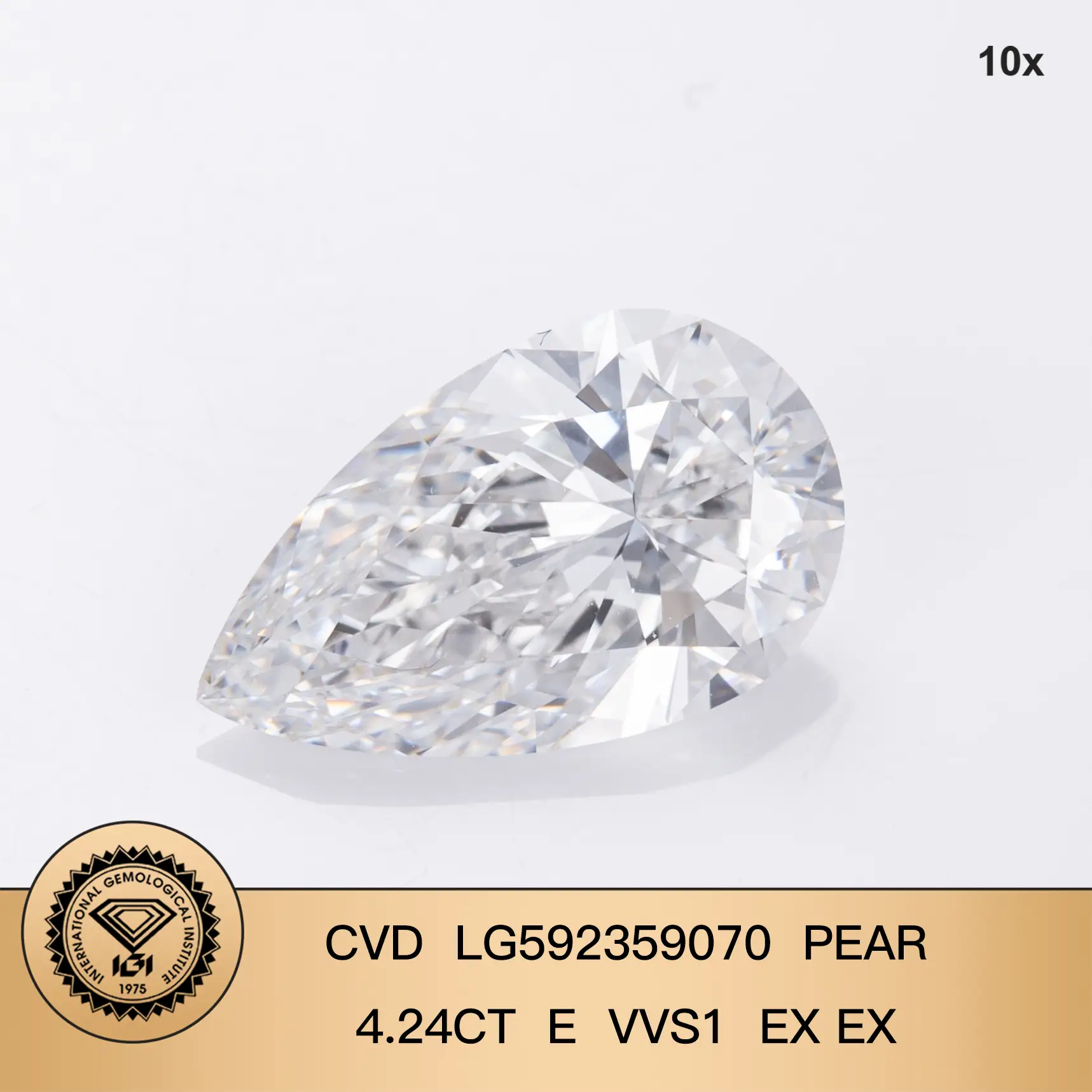 4.24CT E VVS1 Pear Lab Diamond - IGI Certified - Customize Your Own 5