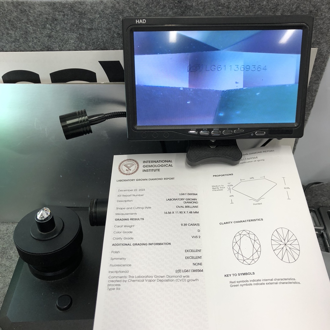 Special Shape Oval 9.39CT D VVS2 EX EX White CVD Lab Grown Diamond LG61369364 13