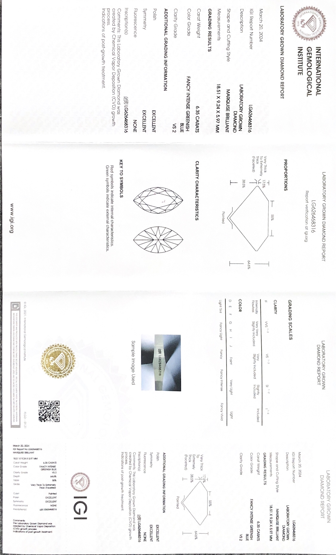 Customize Marquise Shape Fancy Intense Greenish Blue 6.35CT VS2 EX EX Lab Grown Diamond with IGI certificate 9