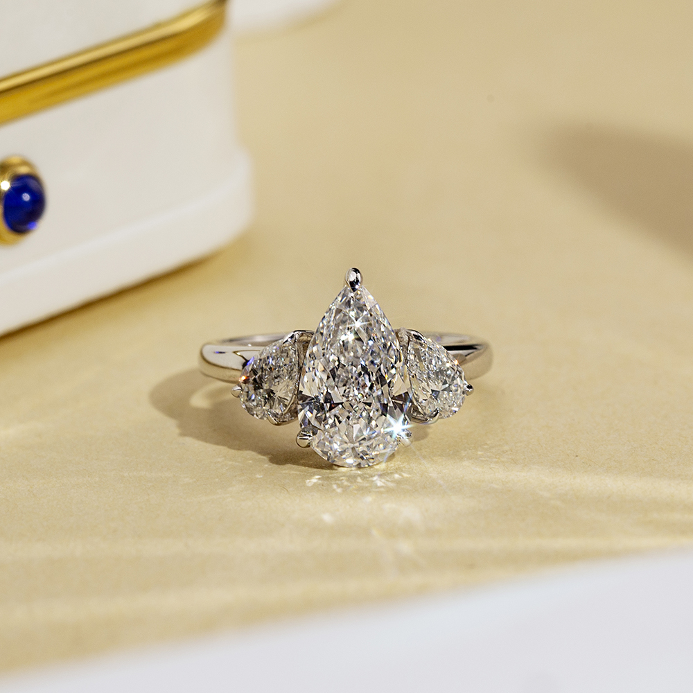 MSR-1670 Cincin Berlian Tumbuh Makmal Tiga Batu Pear Bentuk Tersuai 9