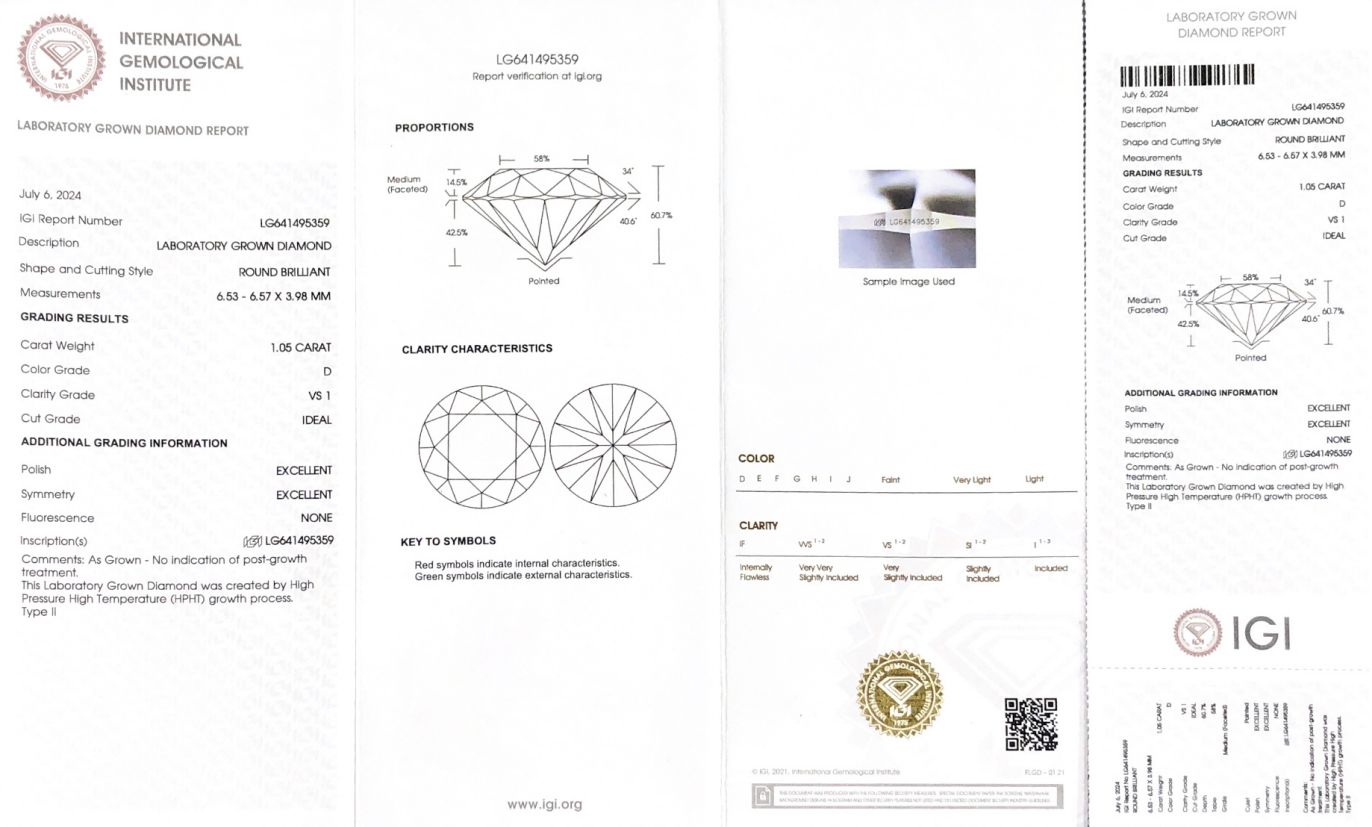 Round Cut Lab Grown Diamond 1.05CT D VS1 ID EX EX HPHT LG641495359 | Messi Jewelry 7