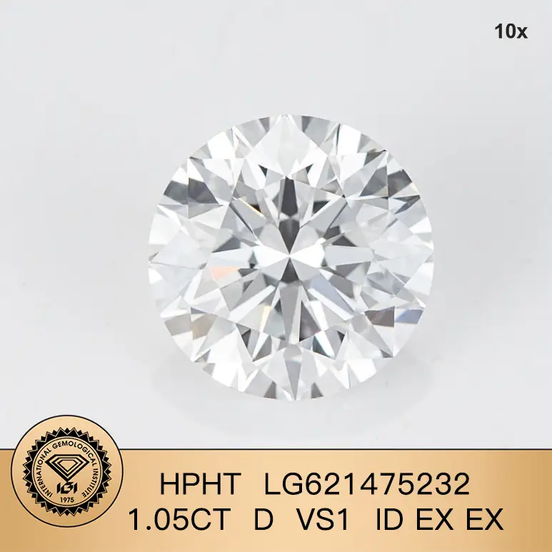 Personalizza HPHT 1.05CT rotondo brillante taglio d vs1id ex lab diamante con certificato IGI 1