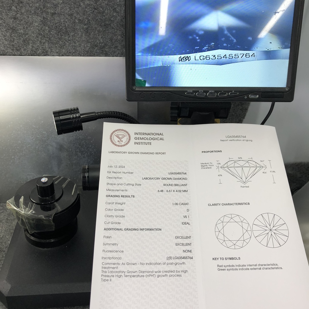 IGI Round Shape Lab Grown Diamond HPHT LG635455764 1.05CT D VS1 ID EX EX 7