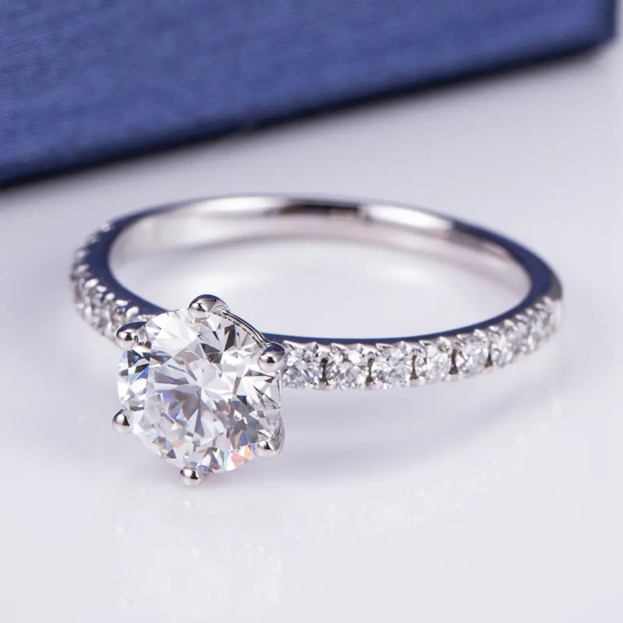 Messi Jewelry - Messi Gems 9K Λευκό χρυσό πασιέντζα Moissanite Ring Round Brilliant Cut Moissanite Χρυσό Δαχτυλίδι δώρων Δαχτυλιδιών δώρων 1