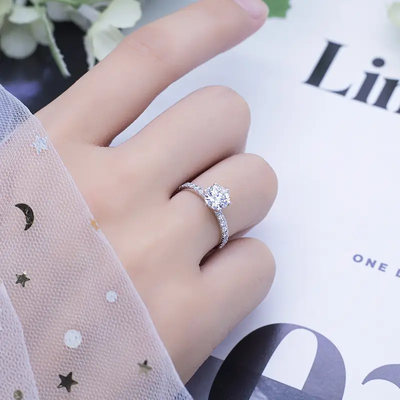 White Gold Moissanite Wedding Band - Latest Technology, Round Brilliant Cut, Unisex, Romantic Style 3