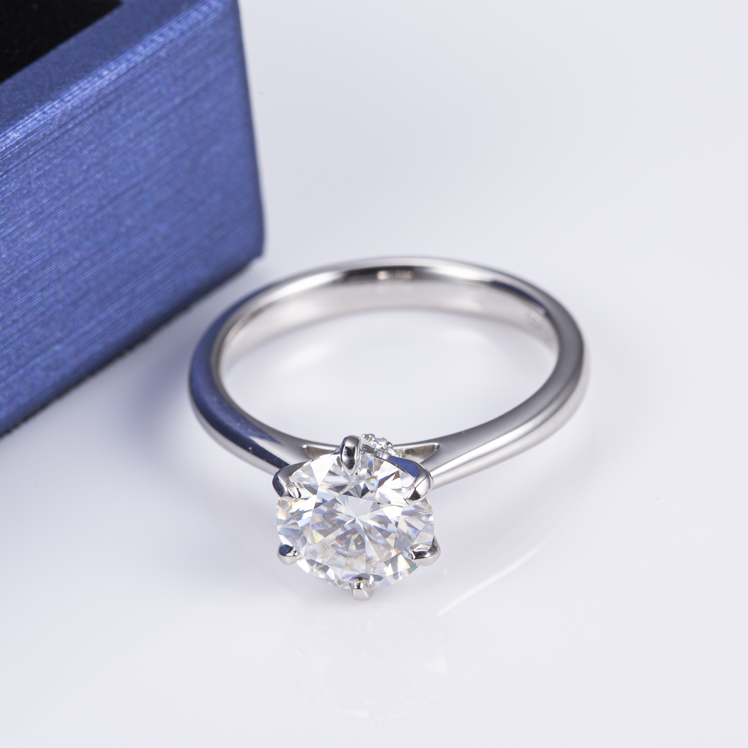Messi Jewelry - Messi Gems MS-493 Platinum 950 Solitary 8mm Moissanite Ring Rings 12