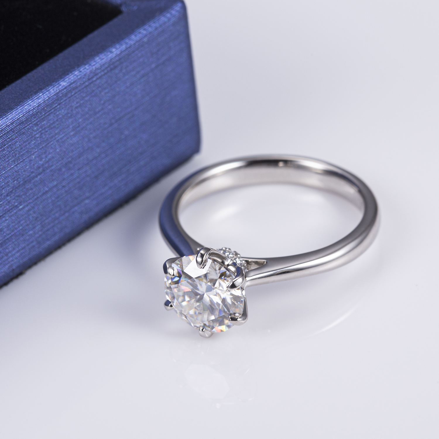 Messi Jewelry - Messi Gems MS-493 Platinum 950 Solitary 8mm Moissanite Ring Rings 13