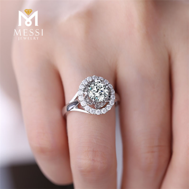 Barang Kemas Messi - Barang Kemas Messi Cincin Moissanite 1ct emas putih Cincin moissanite 14k 18k untuk perkahwinan Barang Kemas Emas Moissanite 11