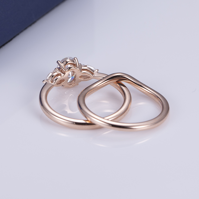 Messi Jewelry - MS-553 White Gold Oval Cut Three Stone Moissanite Ring Set Rings 10