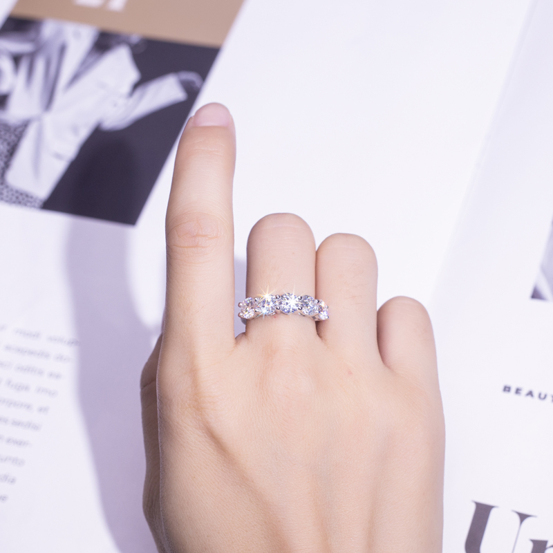 Messi Jewelry - MS-580 18K White Gold DEF Diamond Moissanite Half Eternity Ring Rings 13