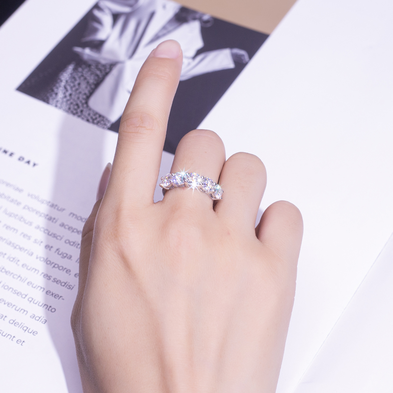 Messi Jewelry - MS-580 18K White Gold DEF Diamond Moissanite Half Eternity Ring Rings 12