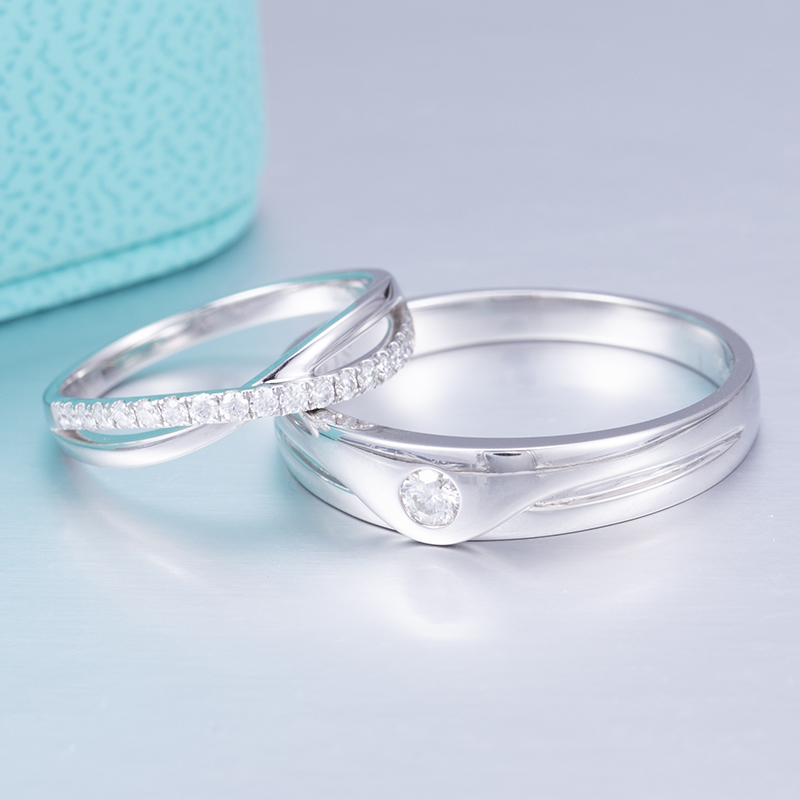 Barang Kemas Messi - Cincin pasangan perkahwinan jenama moissanite MS-366 18K emas putih DEF 14