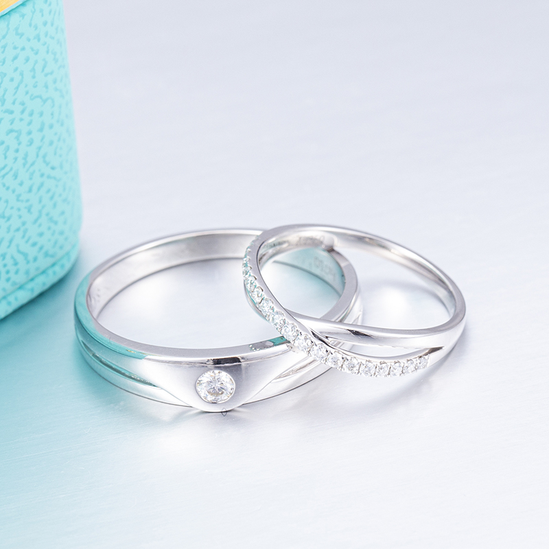 Barang Kemas Messi - Cincin pasangan perkahwinan jenama moissanite MS-366 18K emas putih DEF 16