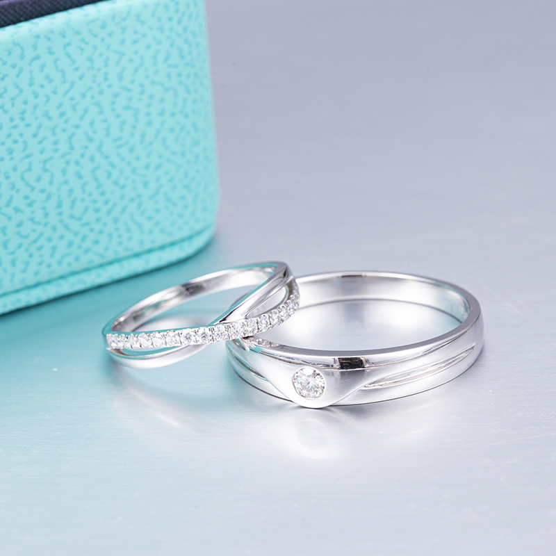 Barang Kemas Messi - Cincin pasangan perkahwinan jenama moissanite MS-366 18K emas putih DEF 13