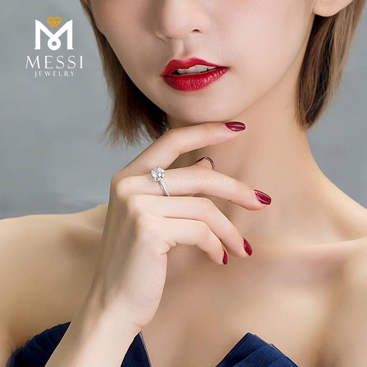 Barang Kemas Messi - Permata Messi bentuk bunga potong bulat 1Ct DEF moissanite lembut Cincin Cincin wanita 14