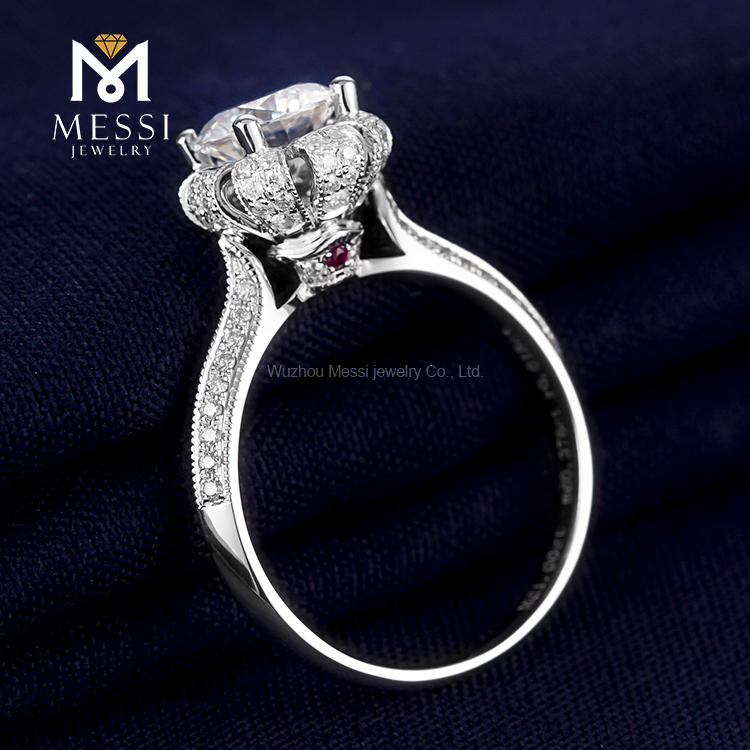 Barang Kemas Messi - Permata Messi bentuk bunga potong bulat 1Ct DEF moissanite lembut Cincin Cincin wanita 13