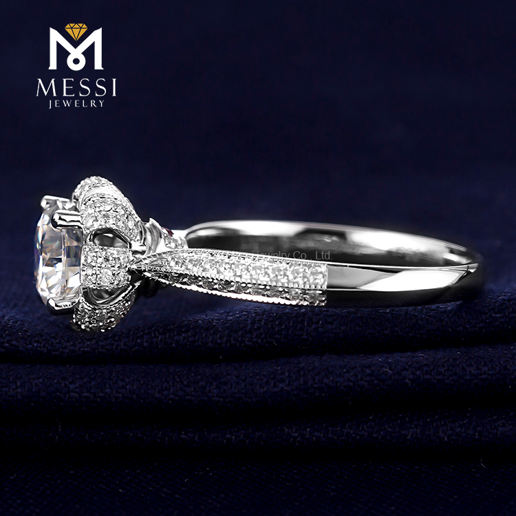 Barang Kemas Messi - Permata Messi bentuk bunga potong bulat 1Ct DEF moissanite lembut Cincin Cincin wanita 11