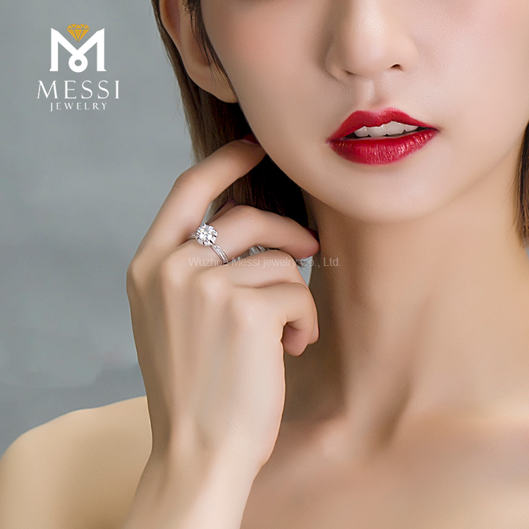 Barang Kemas Messi - Permata Messi bentuk bunga potong bulat 1Ct DEF moissanite lembut Cincin Cincin wanita 15