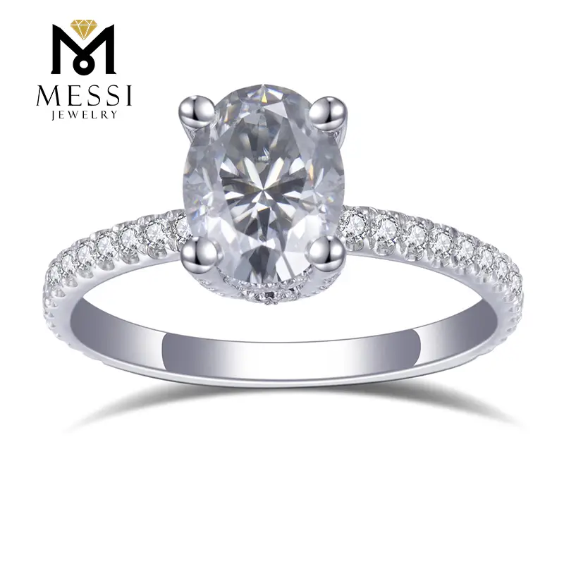 Gioielli Messi - Messi Gems MS -405 Anello 14K 18K Gioielli in oro bianco 6*8mm /1.5Ct Oval Oval grigio grigio Moissanite Women Ring Rings 1