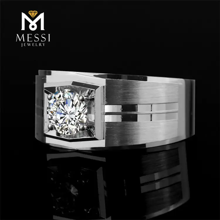 Messi Jewelry 1 Carat White Gold Men's Moissanite Ring 5