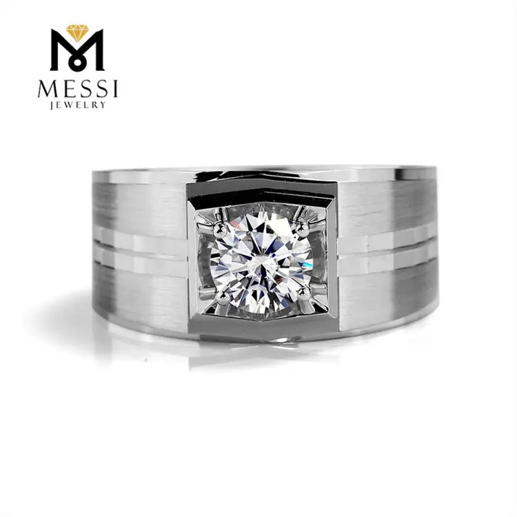 Messi Jewelry 1 Carat White Gold Men's Moissanite Ring 4