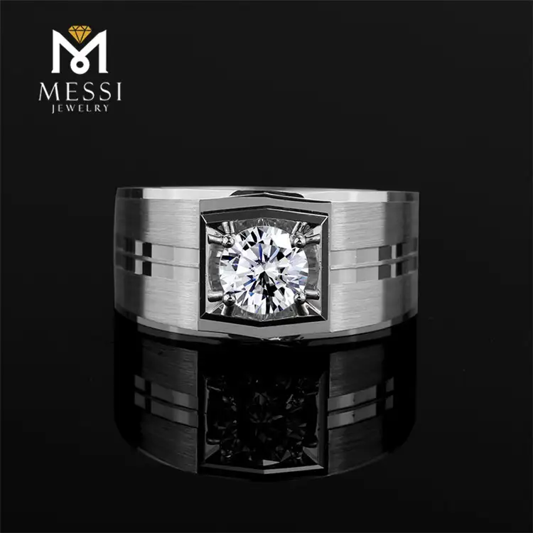 Messi Jewelry 1 Carat White Gold Men's Moissanite Ring 6
