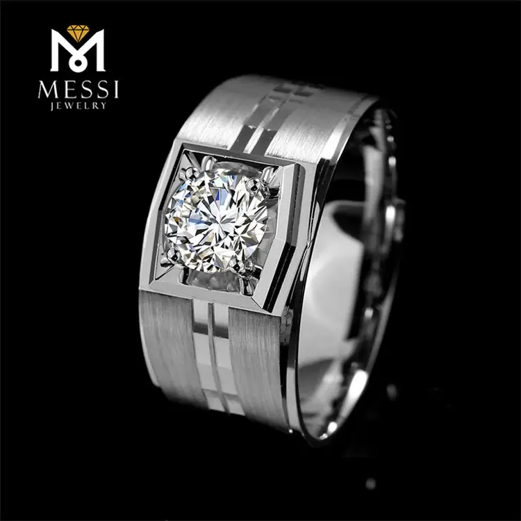 Messi Jewelry 1 Carat White Gold Men's Moissanite Ring 7