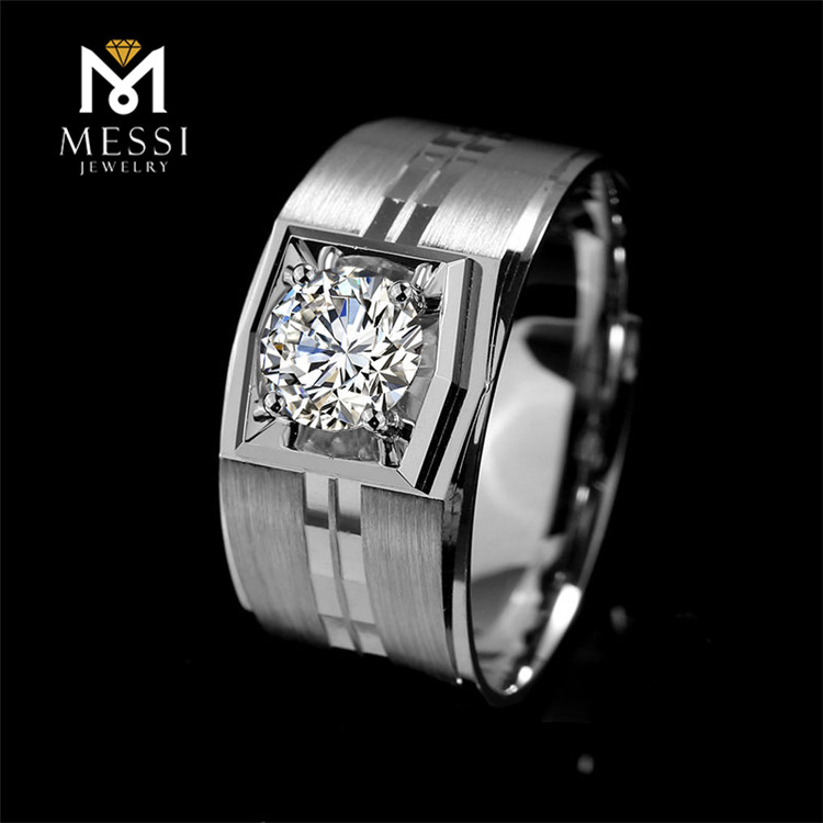 Messi Jewelry - Messi Jewelry Messi gems 1 Carat VVS DEF diamond moissanite men ring 14k 18k white gold engagement wedding synthetic diamond Men Rings 12