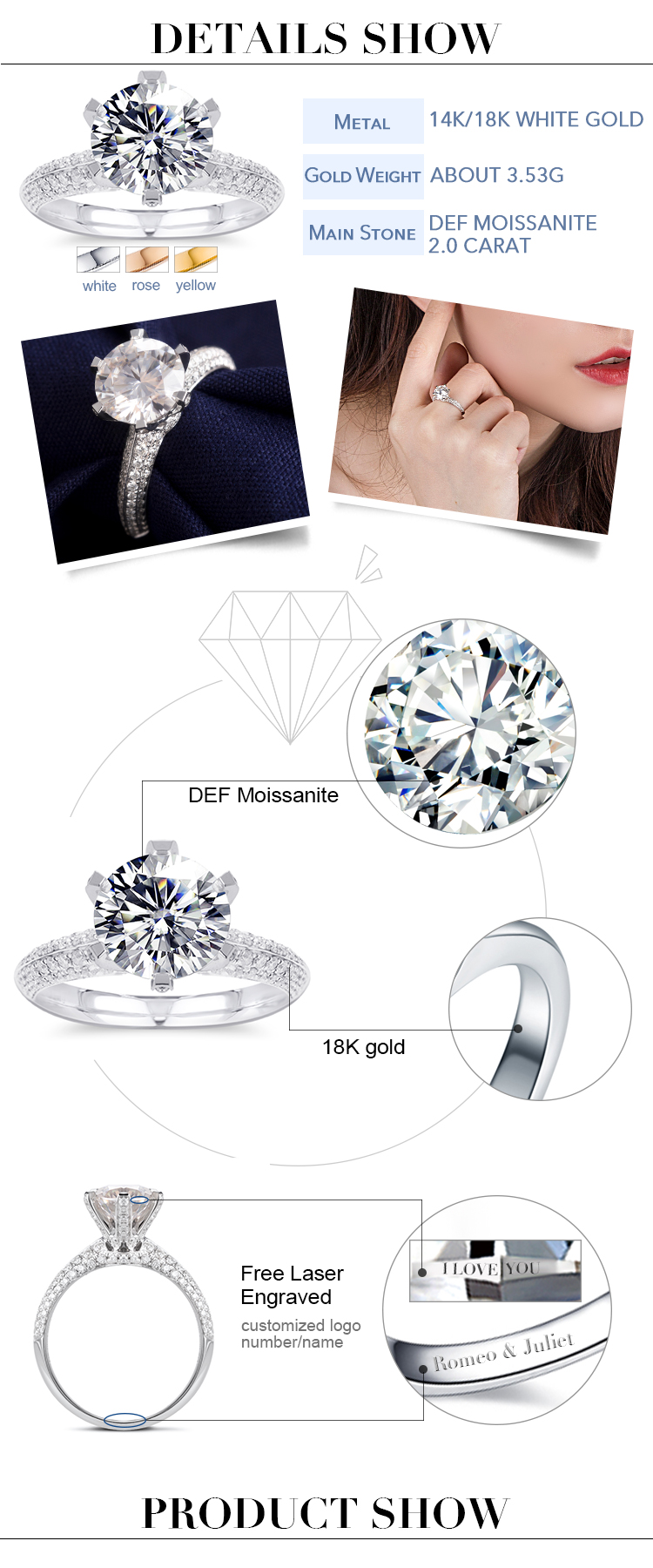 Messi Alahas - Messi Alahas manufacturer china 14k 18k puti nga bulawan 2 carats diamante moissanite engagement singsing sa kasal singsing 9