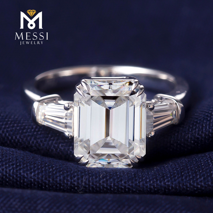 Messi Jewelry - MS-240 Messi Jewelry wholesale price 18K white gold 4 carat emerald cut DEF VVS moissanite women ring Rings 12
