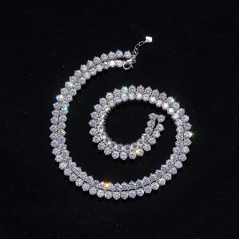 10K-18K Gold Tennis Chains Necklace - Iced Out Moissanite Diamonds 6