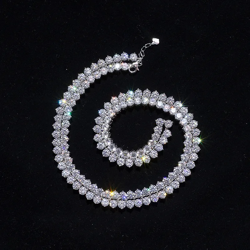 Iced Out Moissanite Diamond Tennis Chains - 10K/14K/18K Gold Necklace 6