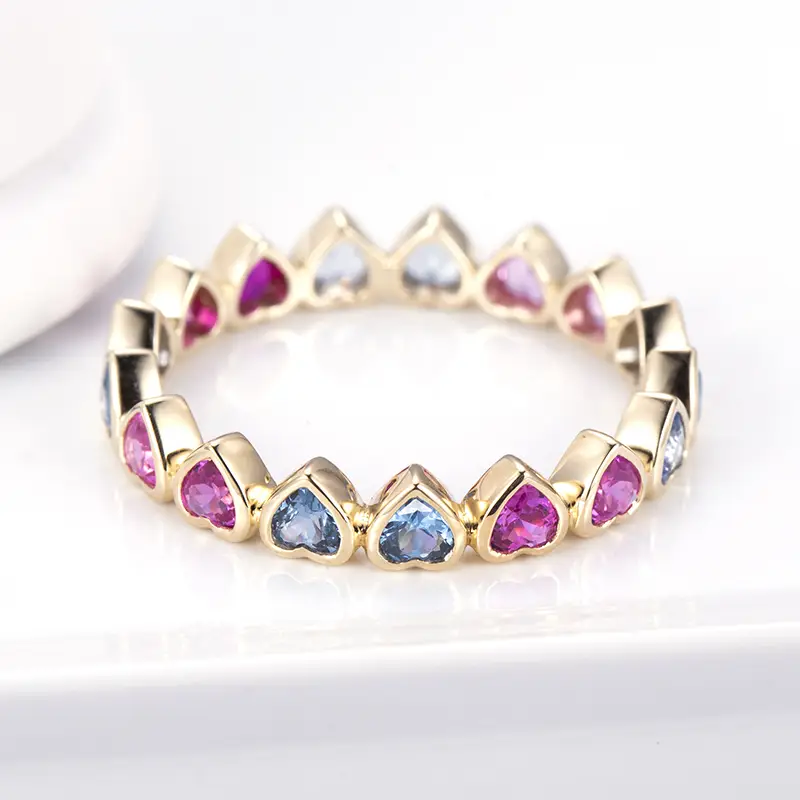 Gioielli Messi - Anello di trendy arcobaleno Calta del cuore Copertura 9K Anello di Corundum Gold Giallo per Women Crown Grown Emerald Lab Creato Gioielli Emerald 1