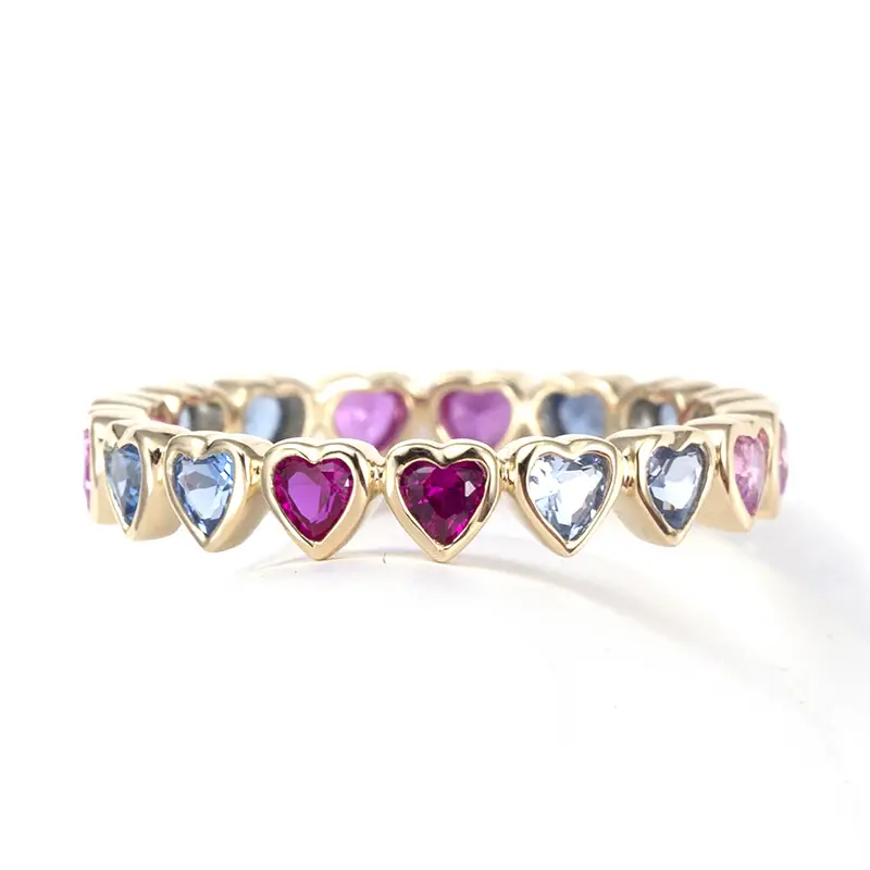 Rainbow Heart Cut 9K Yellow Gold Sapphire Ring 3