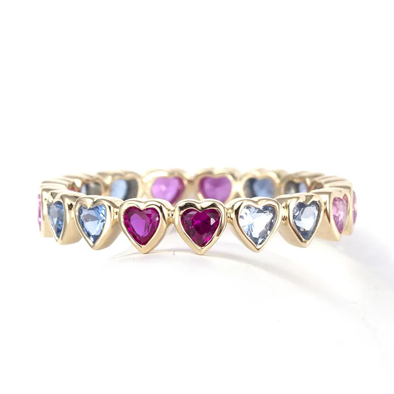 Rainbow Heart Cut 9K Yellow Gold Sapphire Ring 3