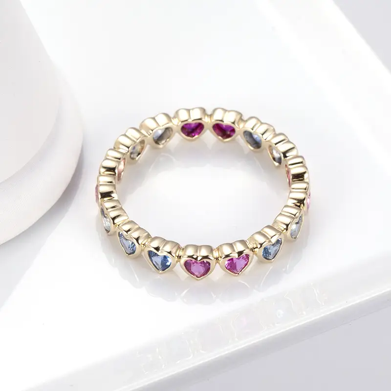 Rainbow Heart Cut 9K Yellow Gold Sapphire Ring 4