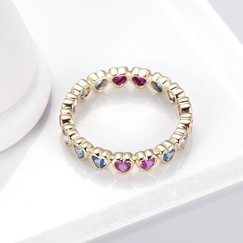Rainbow Heart Cut 9K Yellow Gold Sapphire Ring 4