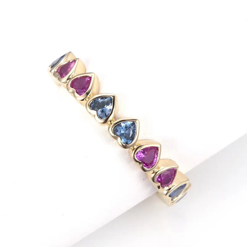 Rainbow Heart Cut 9K Yellow Gold Sapphire Ring 6