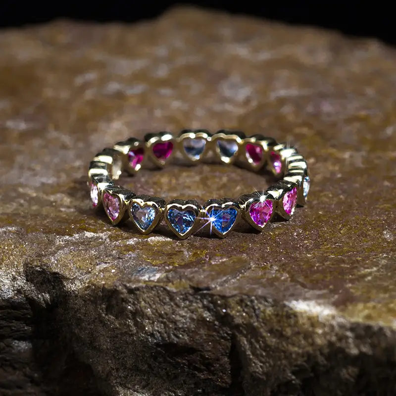 Rainbow Heart Cut 9K Yellow Gold Sapphire Ring 7