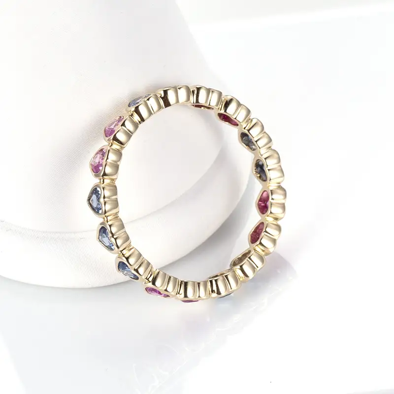 Rainbow Heart Cut 9K Yellow Gold Sapphire Ring 5