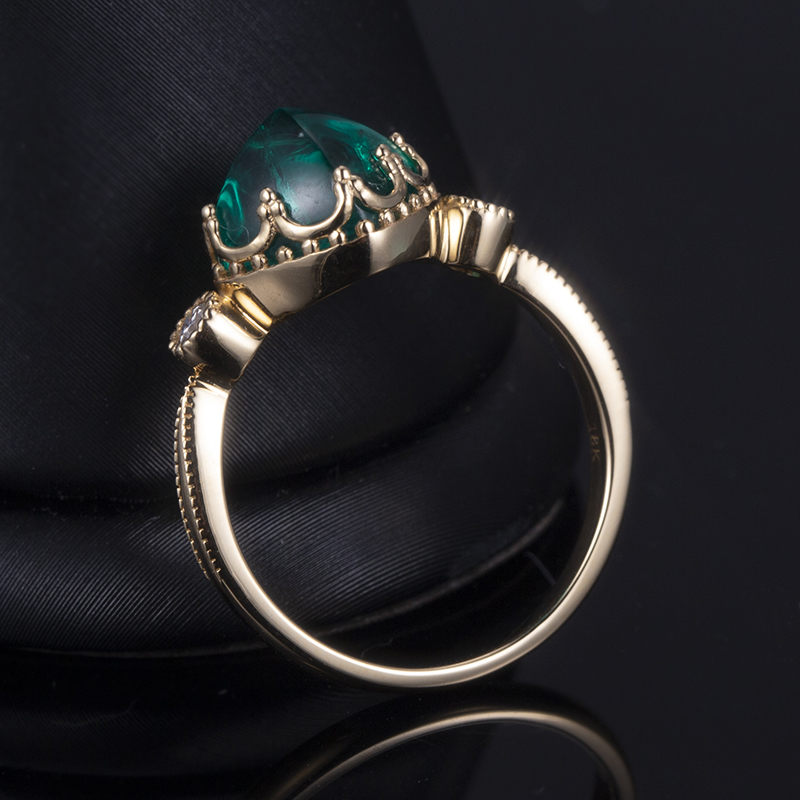 Mga Alahas sa Messi - Alahas sa Messi 18k nga dilaw nga bulawan nga tinapay nga giputol sa lab nga gipatubo nga esmeralda nga singsing 10