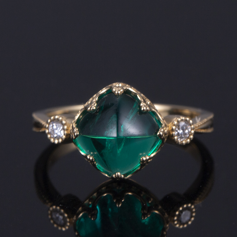 Mga Alahas sa Messi - Alahas sa Messi 18k nga dilaw nga bulawan nga tinapay nga giputol sa lab nga gipatubo nga esmeralda nga singsing 12