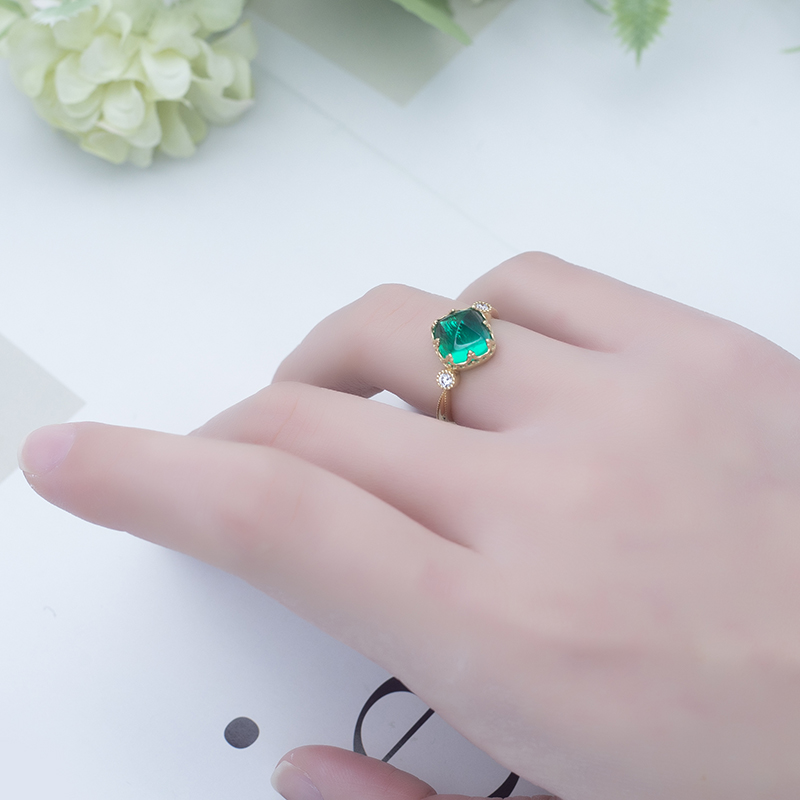 Mga Alahas sa Messi - Alahas sa Messi 18k nga dilaw nga bulawan nga tinapay nga giputol sa lab nga gipatubo nga esmeralda nga singsing 13