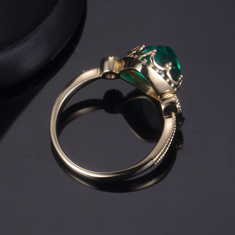 Mga Alahas sa Messi - Alahas sa Messi 18k nga dilaw nga bulawan nga tinapay nga giputol sa lab nga gipatubo nga esmeralda nga singsing 11