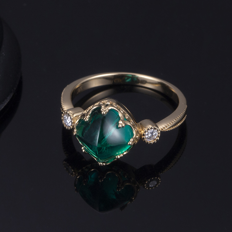 Mga Alahas sa Messi - Alahas sa Messi 18k nga dilaw nga bulawan nga tinapay nga giputol sa lab nga gipatubo nga esmeralda nga singsing 9