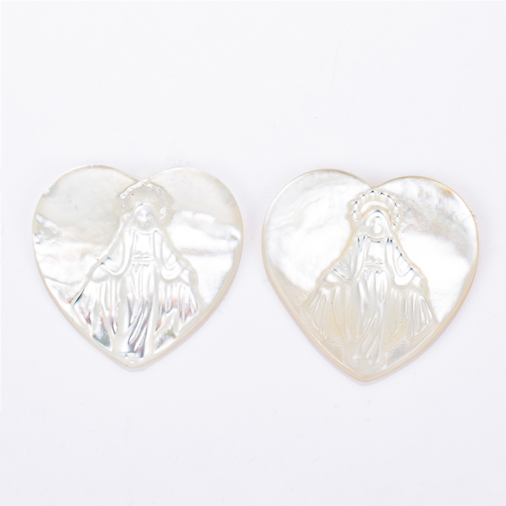 Messi Jewelry - Rectangle Heart shape White HEART JESUS MARIA St.George Angel Shell Mother of pearl Mother Of Pearl 10